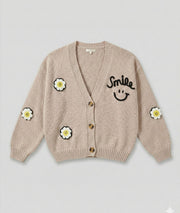 Gilet en maille à broderies Smily beige avant