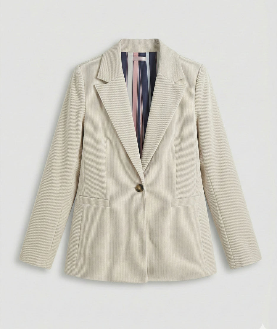 Veste blazer en velours côtelé écru Angélique