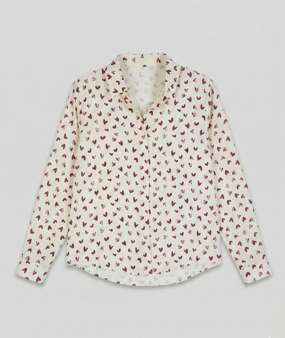 Chemise motif coeurs Evanaelle framboise avant