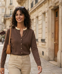 Gilet col volants - taupe