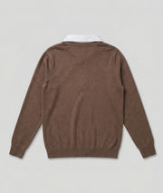 Pull col chemise taupe arrière