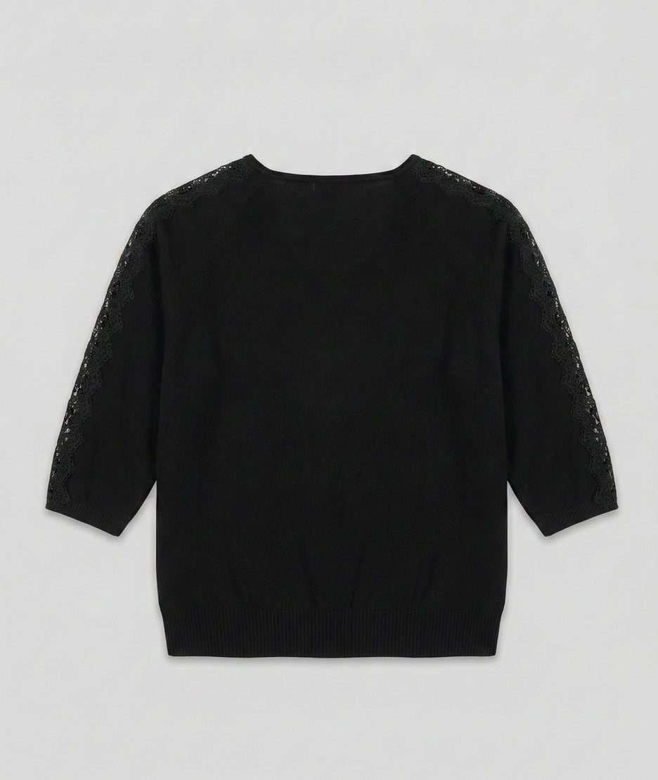 Pull manches trois-quarts à dentelle Donna noir arrière
