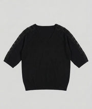 Pull manches trois-quarts à dentelle Donna noir avant