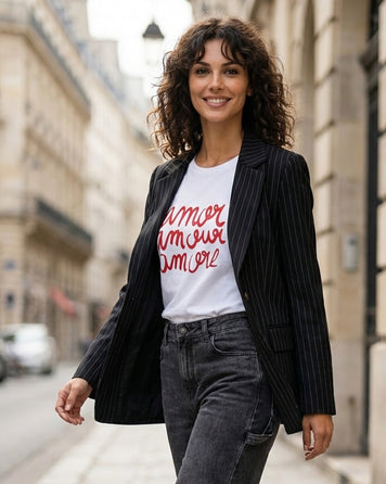 Veste blazer à rayures Elodie noir face avant