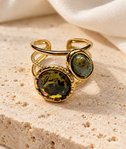 Bague avec pierres Lola dorée et pierres vertes