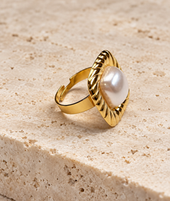 Bague carrée avec perle - jaune