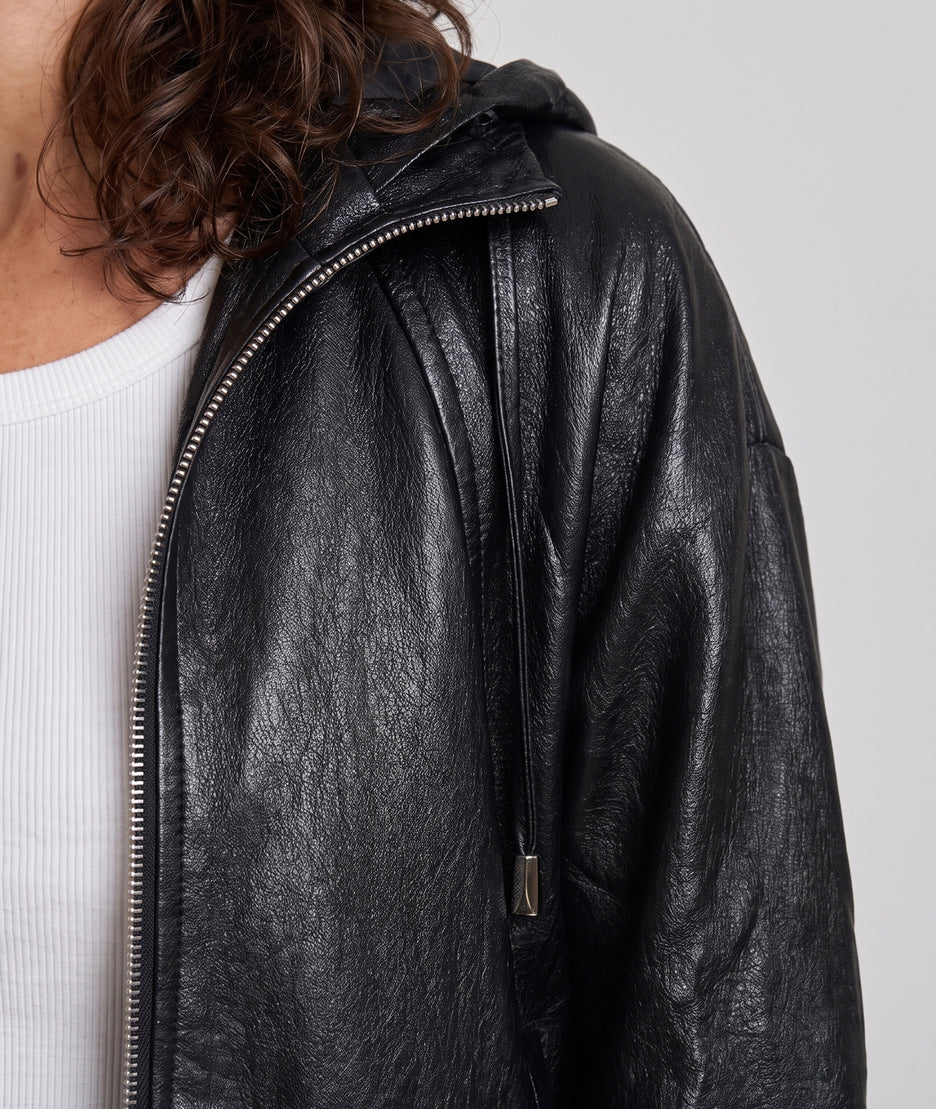 Blouson en similicuir style bomber - noir