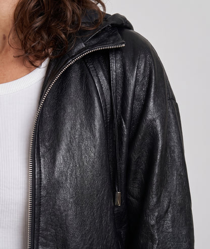 Blouson en similicuir style bomber - noir