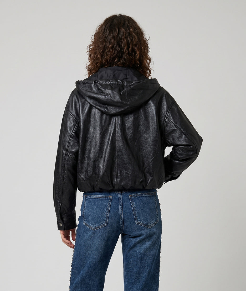 Blouson en similicuir style bomber - noir