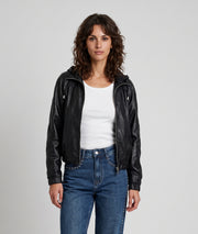 Veste bomber en similicuir femme noire zippée
