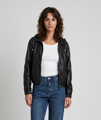 Blouson en similicuir style bomber - noir