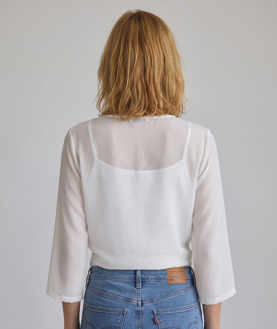 Boléro Vera écru en mousseline transparente dos — marque Carnaby