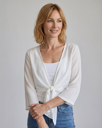 Boléro Vera écru en mousseline transparente face — marque Carnaby