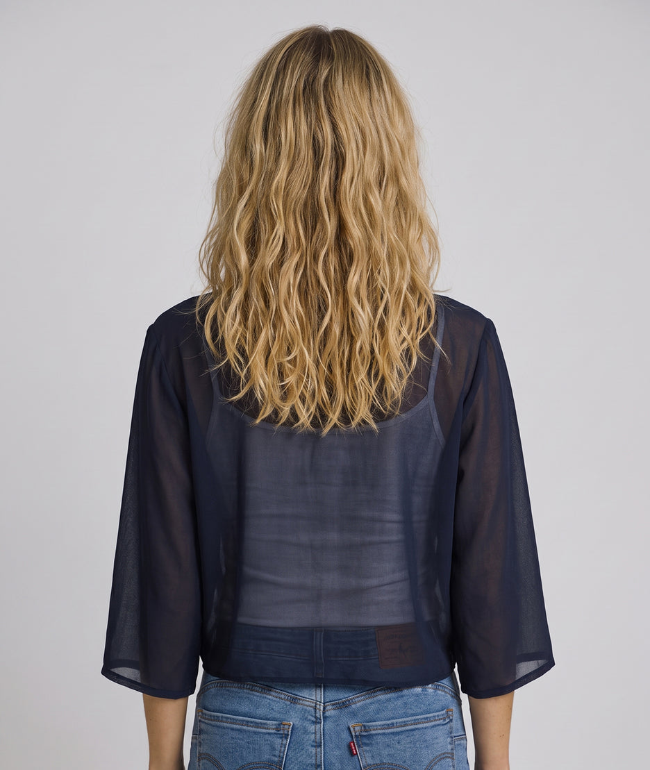 Boléro Vera marine en mousseline transparente dos — marque Carnaby