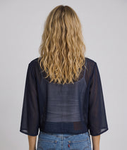 Boléro Vera marine en mousseline transparente dos — marque Carnaby