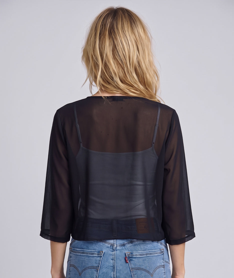 Boléro Vera noir en mousseline transparente dos — marque Carnaby