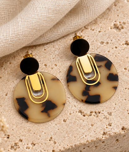Boucles d'oreilles pendantes femme effet écaille beige et doré
