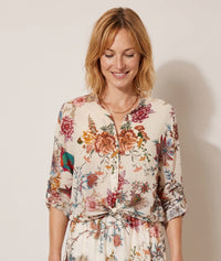 Chemise Amandine ample imprimé jardin exotique - ecru