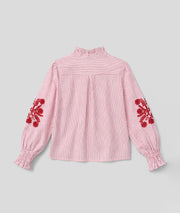 Chemise à rayures et broderie - rouge