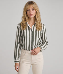 Chemise rayée femme écru et vert en coton