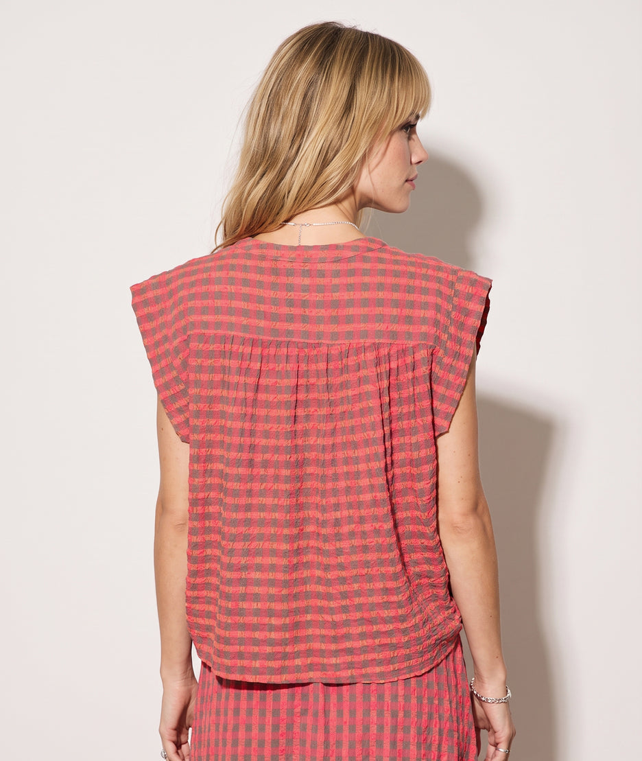 T-shirt Caro rose à carreaux dos — marque Carnaby