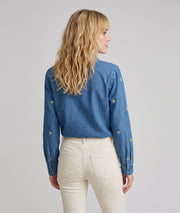 Chemise à broderies cœurs femme en denim bleu Clara