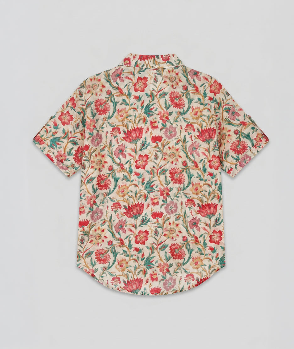 Chemise Florane fleurie manches courtes légère - rouge