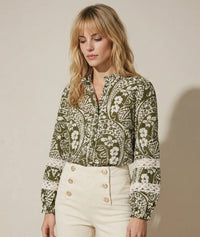 Chemise Irma broderies ajourées - kaki