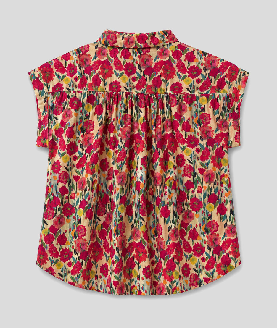 Chemise Juna sans manches motif fleuri rouge dos
