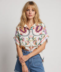 Chemise ample Krystel à motif effet broderies - ecru/multi