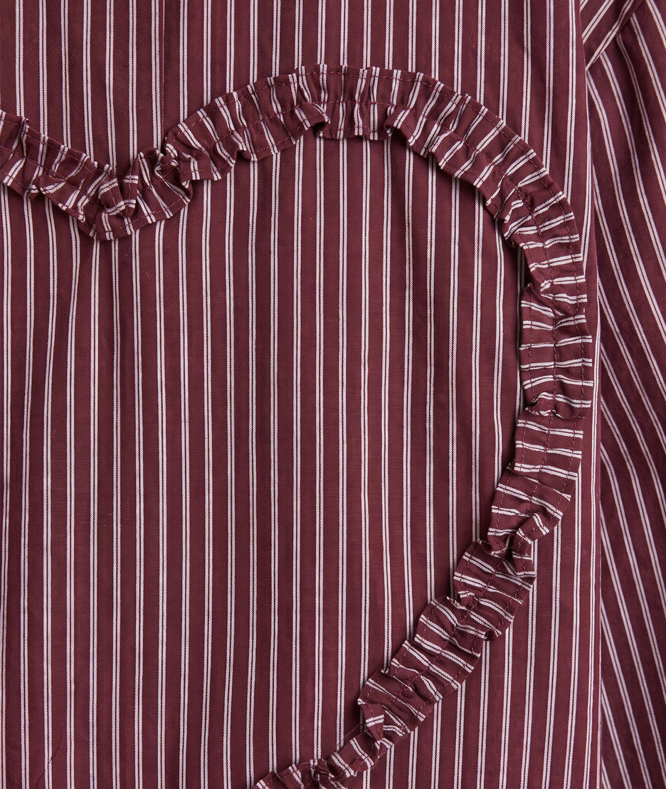 Chemise à rayures femme Linette bordeaux et blanche manches longues détail coeur