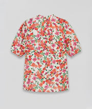 Chemise Lorie fleurie col froncé manches bouffantes  - rouge