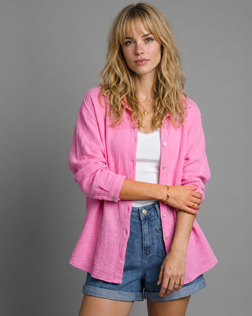 Chemise Ludivine gaz de coton couleur rose face avant
