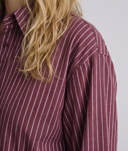 Chemise à rayures femme bordeaux manches longues coupe ample