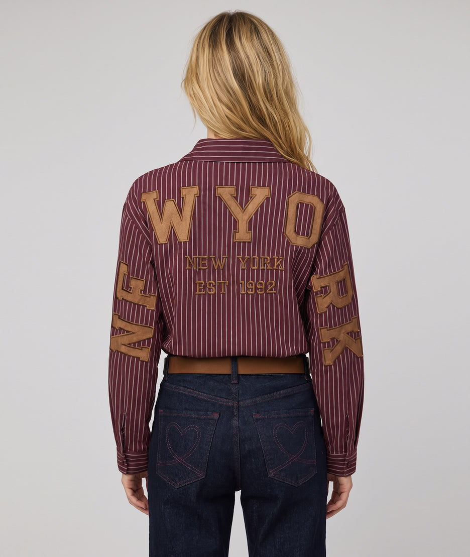 Chemise à rayures femme bordeaux manches longues coupe ample