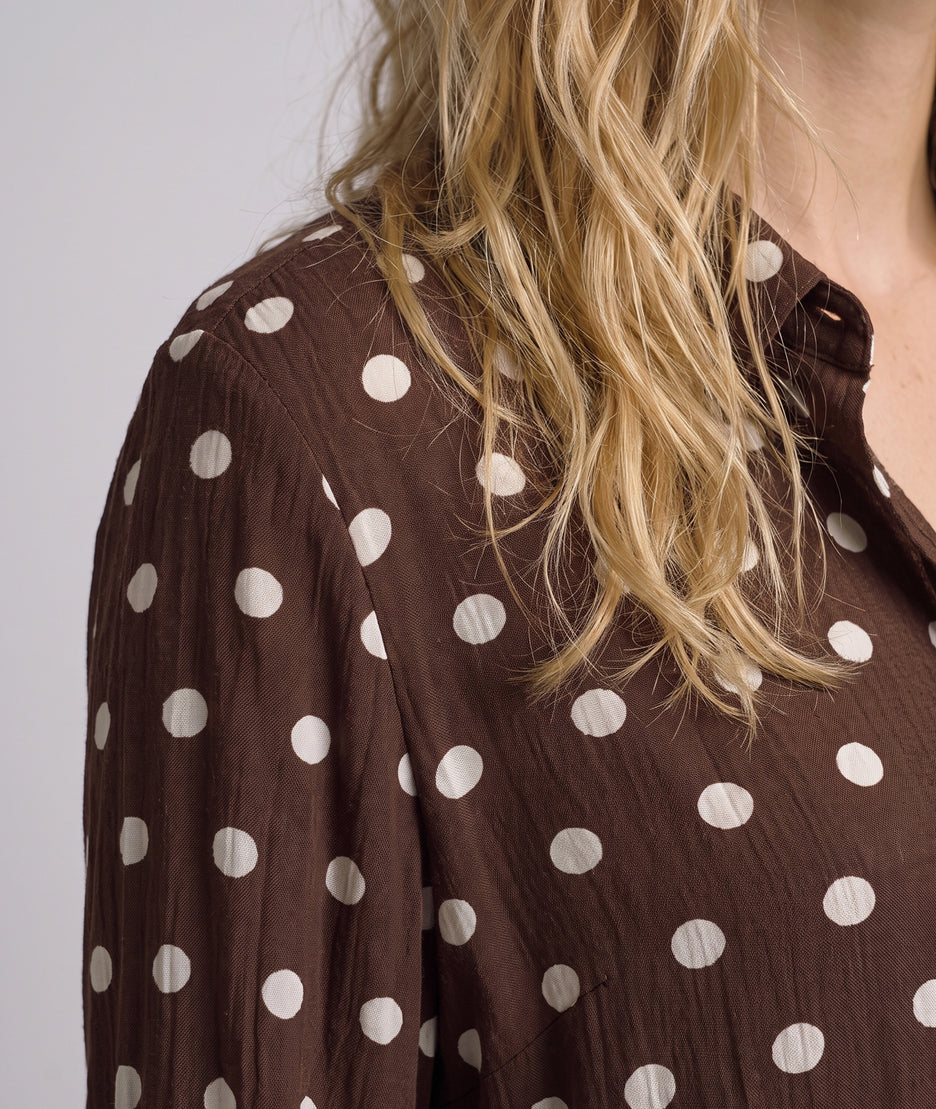 Chemise à motif pois femme choco et écru