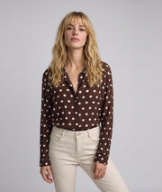 Chemise à motif pois femme choco et écru