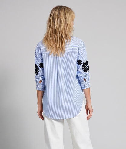 Chemise Rayflo à rayures avec broderies bleu dos