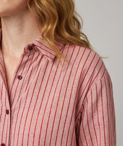 Chemise rayée femme rose à coupe ample et fines rayures pailletées