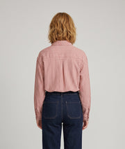 Chemise rayée femme rose à coupe ample et fines rayures pailletées