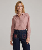 Chemise rayée femme rose à coupe ample et fines rayures pailletées