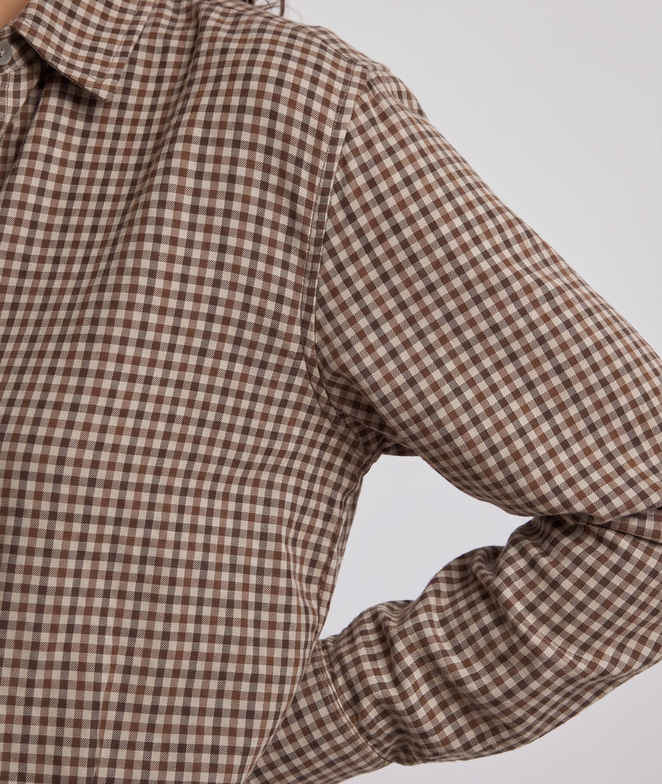 Chemise vichy Rina kaki à carreaux femme détail - Carnaby