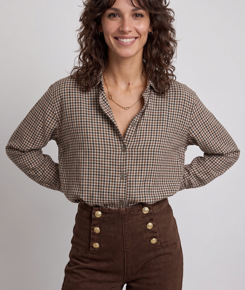 Chemise vichy Rina kaki à carreaux femme face - Carnaby