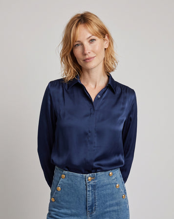 Chemise effet satin - marine