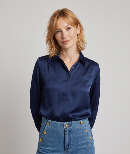 Chemise effet satin - marine