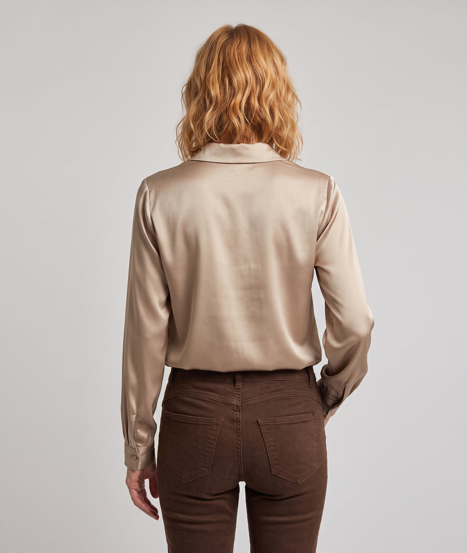 Blouse en satin femme Solia beige vue de dos