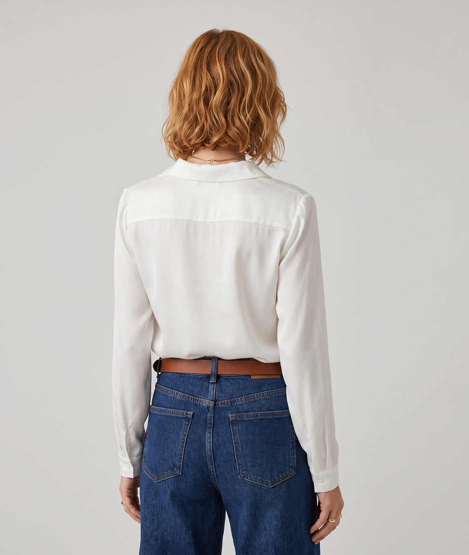 Blouse en satin femme Solia écrue vue de face