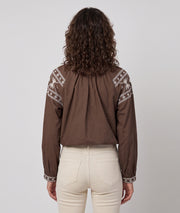 Blouse femme choco 100 % coton à broderies bohèmes