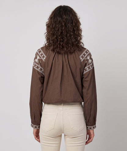 Blouse femme choco 100 % coton à broderies bohèmes