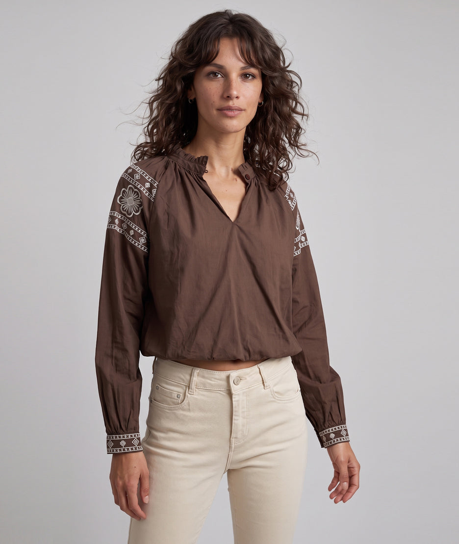 Blouse femme choco 100 % coton à broderies bohèmes